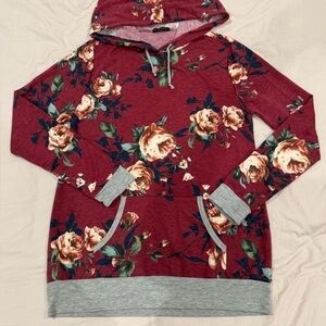 Staccato Red Floral Women's Hoodie Sweatshirt